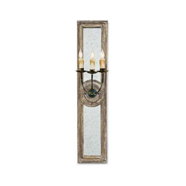 Three Arm Mirror Panel Sconce Small